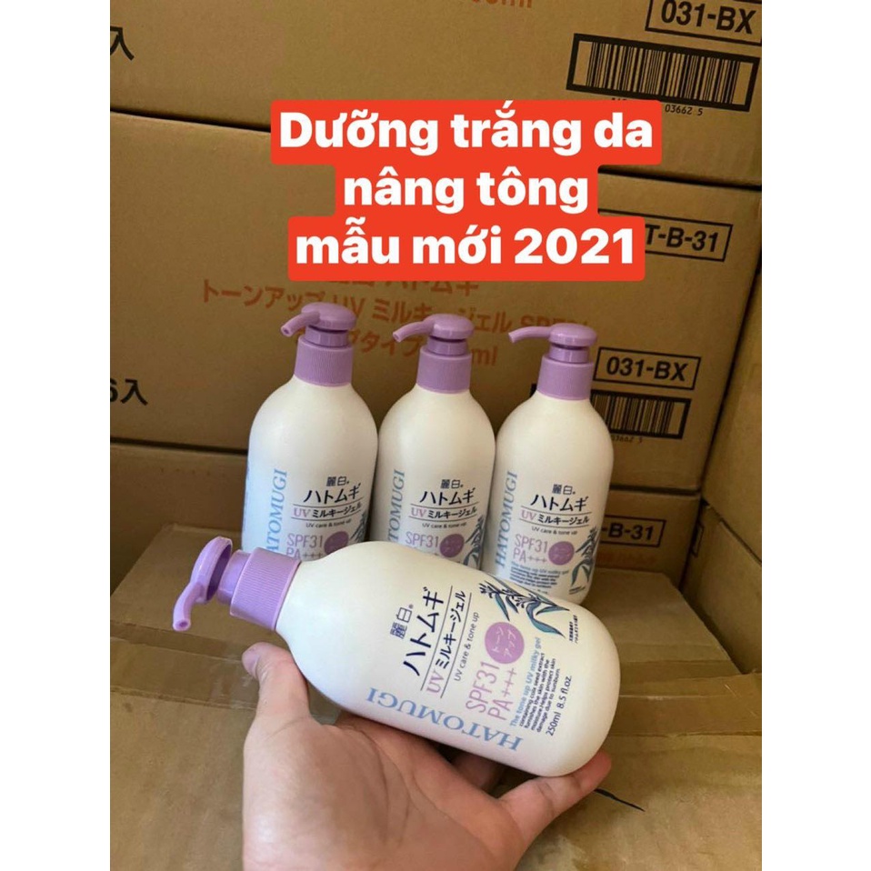 Sữa Dưỡng Thể Chống Nắng Hatomugi Nâng Tông Da, Làm Trắng Body SPF31 PA+++ 250ml - Nhật Bản, Dạng Vòi