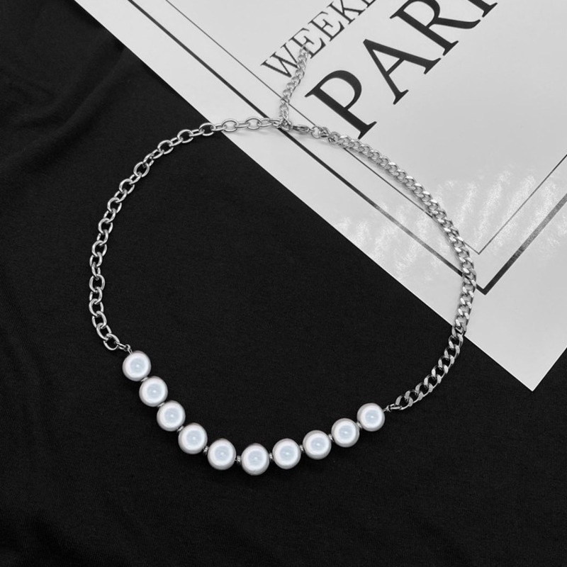 Vòng cổ Đính Ngọc Trai Phản Quang Phong Cách Hip Hop Cá Tính