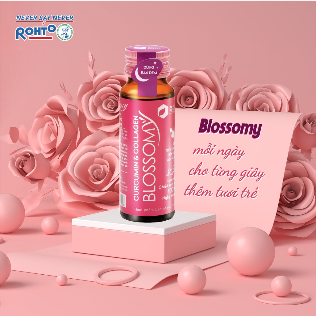 Nước Uống Collagen Blossomy - Bổ Sung Collagen, Curcumin, Vitamin B, Trắng Da, Sáng Da (Hộp 10 Chai x 50ml) [Chính Hãng]