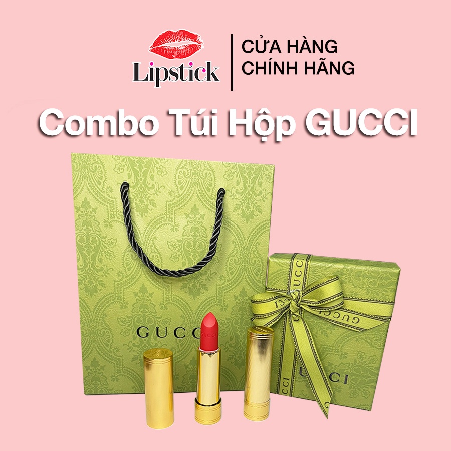 Hộp quà đựng son Gucci, Hộp quà tặng, hộp giấy đựng quà cho son Gucci kèm nơ thiệp