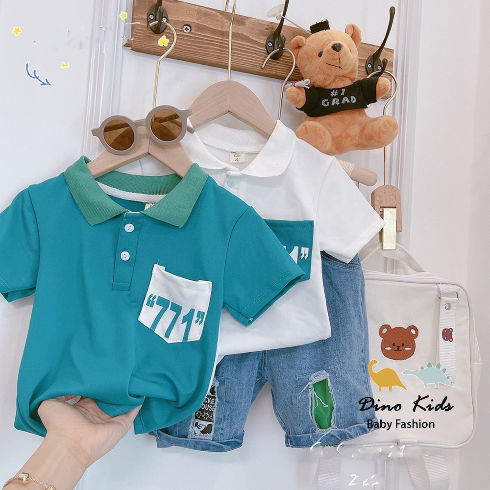 Quần áo cộc tay bé trai, set bộ áo polo cá sấu họa tiết 771 kèm quần ngố bò cho bé trai