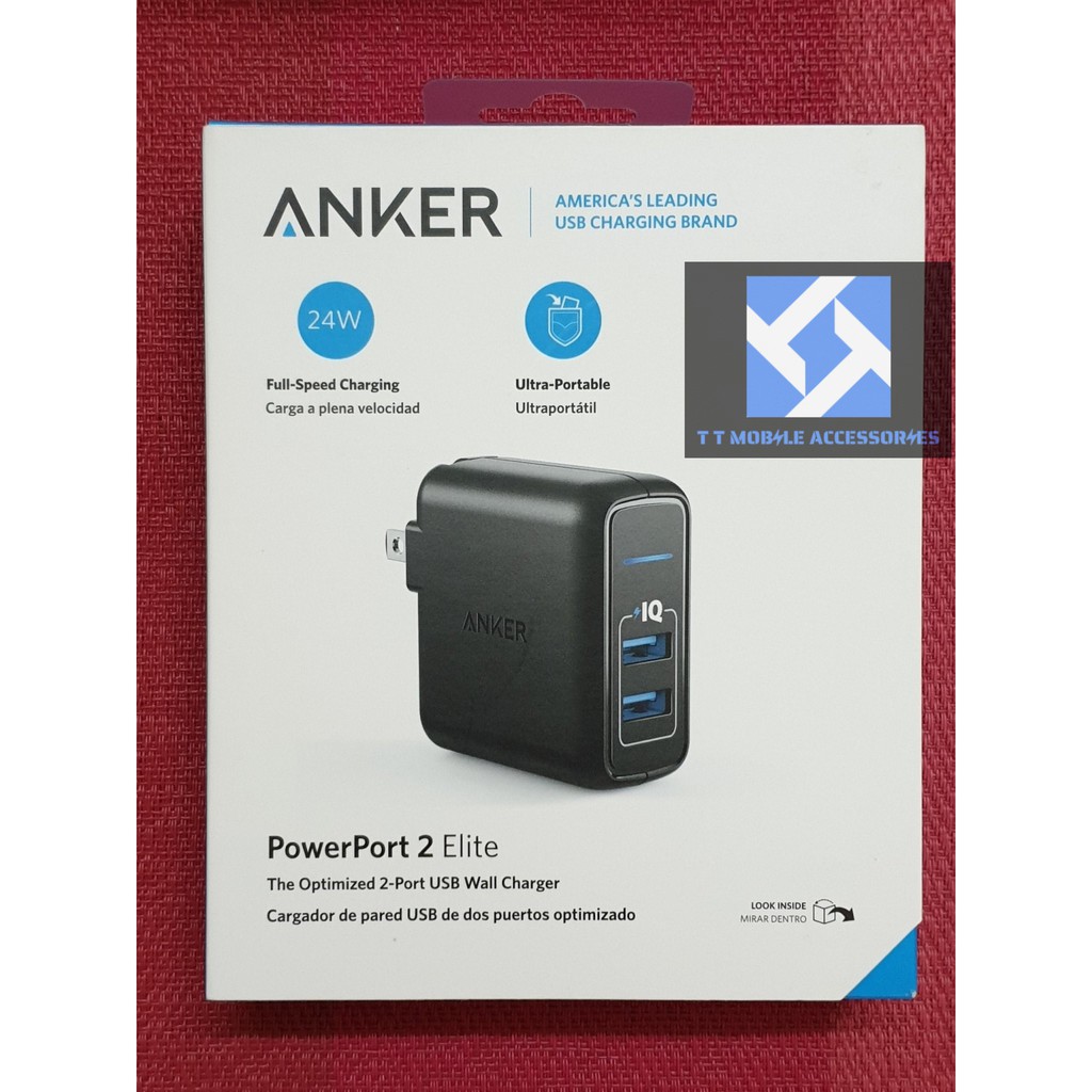 Cốc Sạc ANKER PowerPort Elite 2 cổng USB-A, 24W, A2023, màu Đen, hàng Anker VIETNAM, mới 100%, B/Hành 18 tháng 1 đổi 1