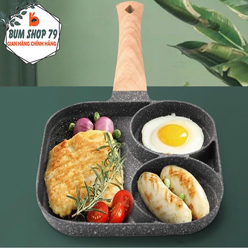Chảo đá chống dính 4 Ngăn chiên rán trứng làm bánh loại đáy từ cao cấp, Chảo chống dính vân đá 3 ngăn chất lượng