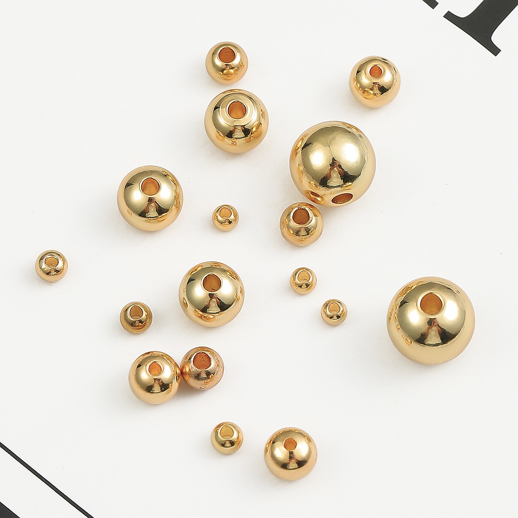 Hạt tròn mạ vàng 18k kích thước 2.5/3/4/5/6/8mm dùng làm trang sức