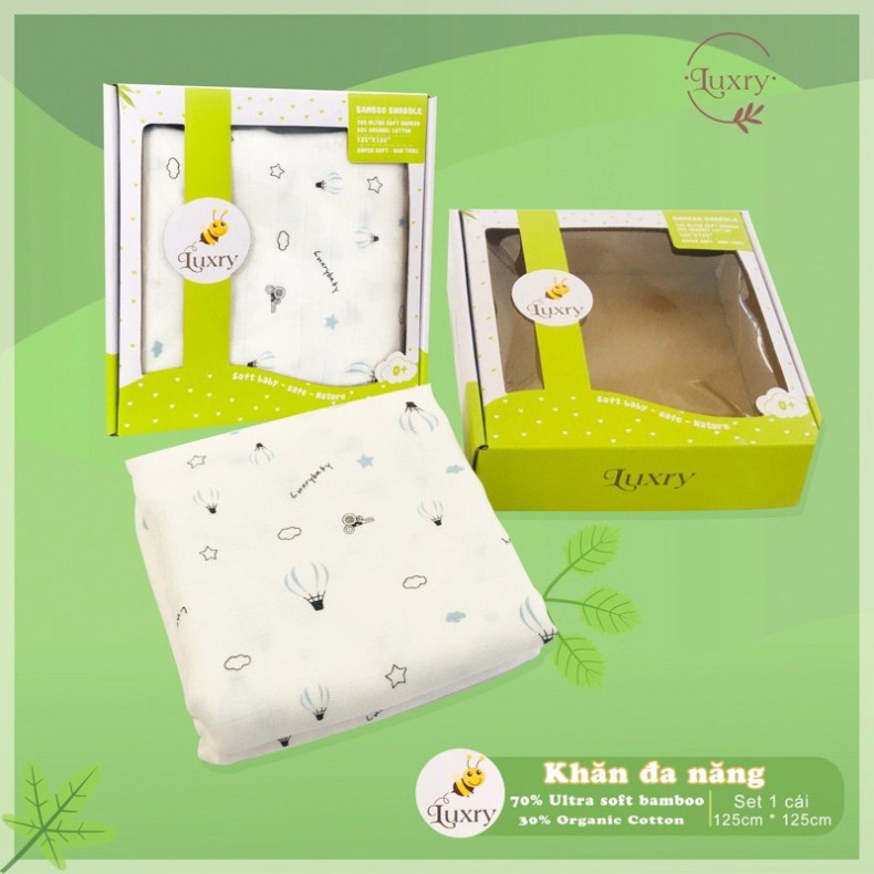 Khăn tắm sợi tre đa năng size lớn cho bé nhà Luxry