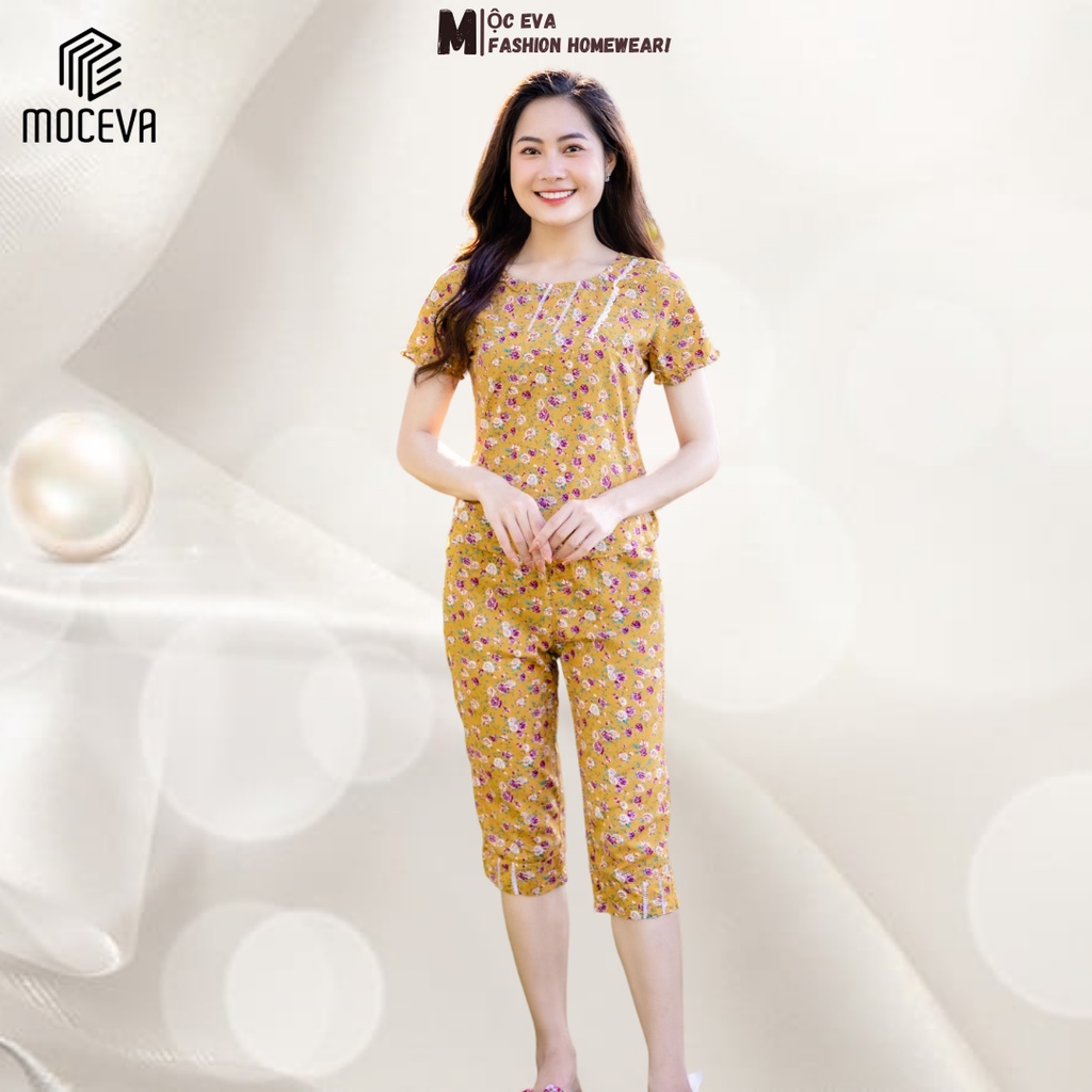 Bộ mặc nhà nữ chất thô Kate Hàn cao cấp áo ngắn tay quần lửng thoáng mát Mộc Eva T122241