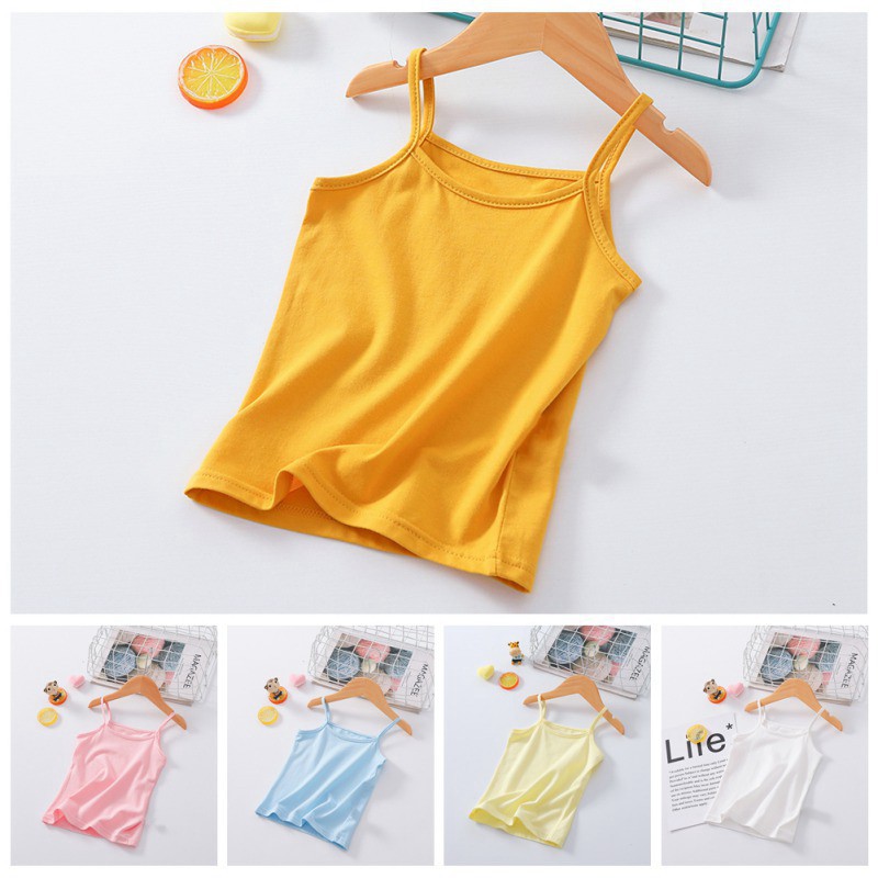 Áo hai dây bằng chất liệu cotton màu trơn dễ thương cho bé gái