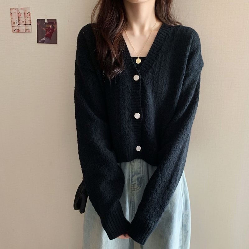 COZOK Bộ áo hai dây và áo khoác cardigan dệt kim dễ phối đồ quyến rũ thời trang