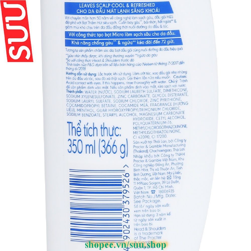 Dầu Gội Head & Shoulders 350ml Bạc Hà Mát Lạnh, suu.shop cam kết 100% chính hãng