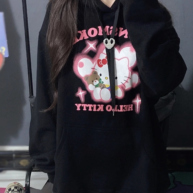 Áo hoodie ZHELIHANGFEI tay dài form rộng theo phong cách Preppy ngọt ngào