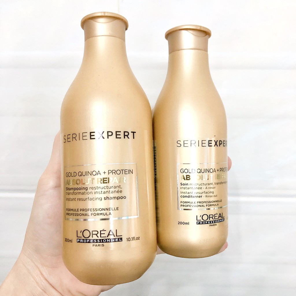 Bộ dầu gội xả phục hồi tóc L'oreal Serie Expert Gold quinoa + Protein Absolut Repair 300ml+200ml