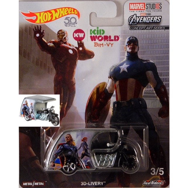 Xe mô hình Hot Wheels Pop Culture Series 50th Marvel The Avengers 3D-Livery FKY36, bánh cao su.