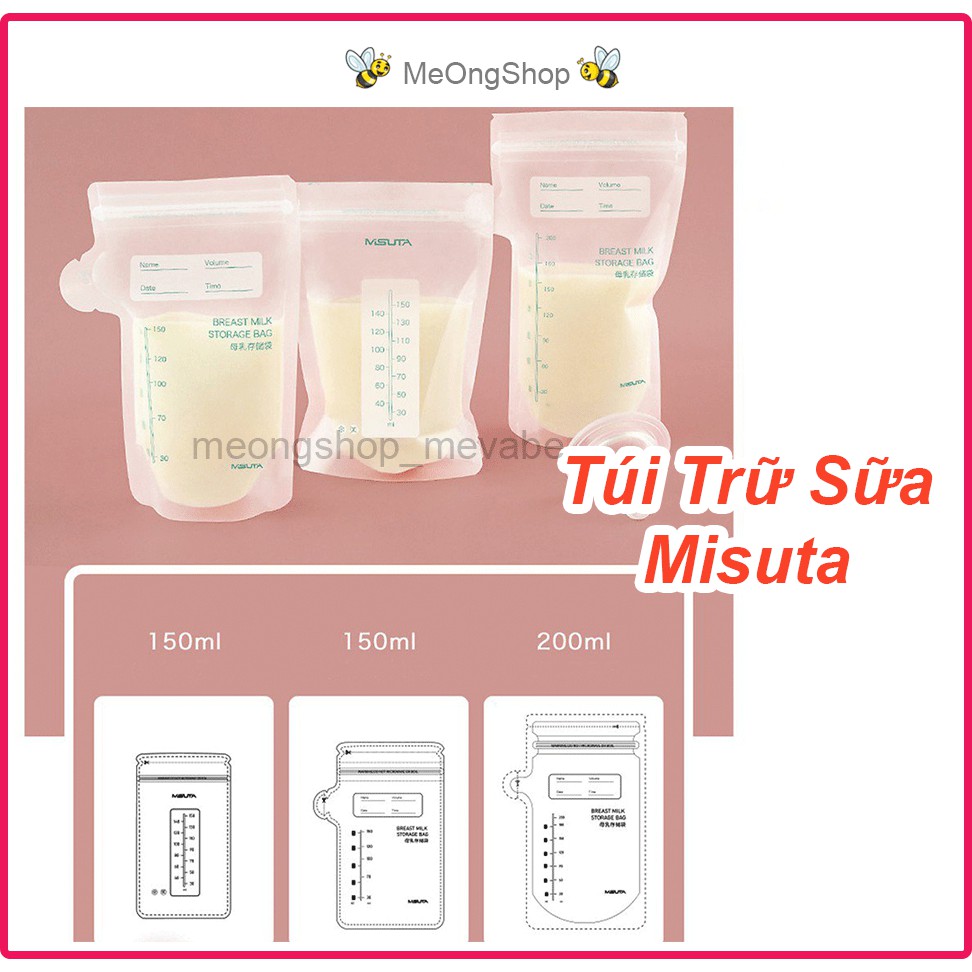 Túi trữ sữa Misuta 2 khoá zip chắc chắn, có vòi rót sữa tiện lợi 150ml/200ml hộp 30 túi