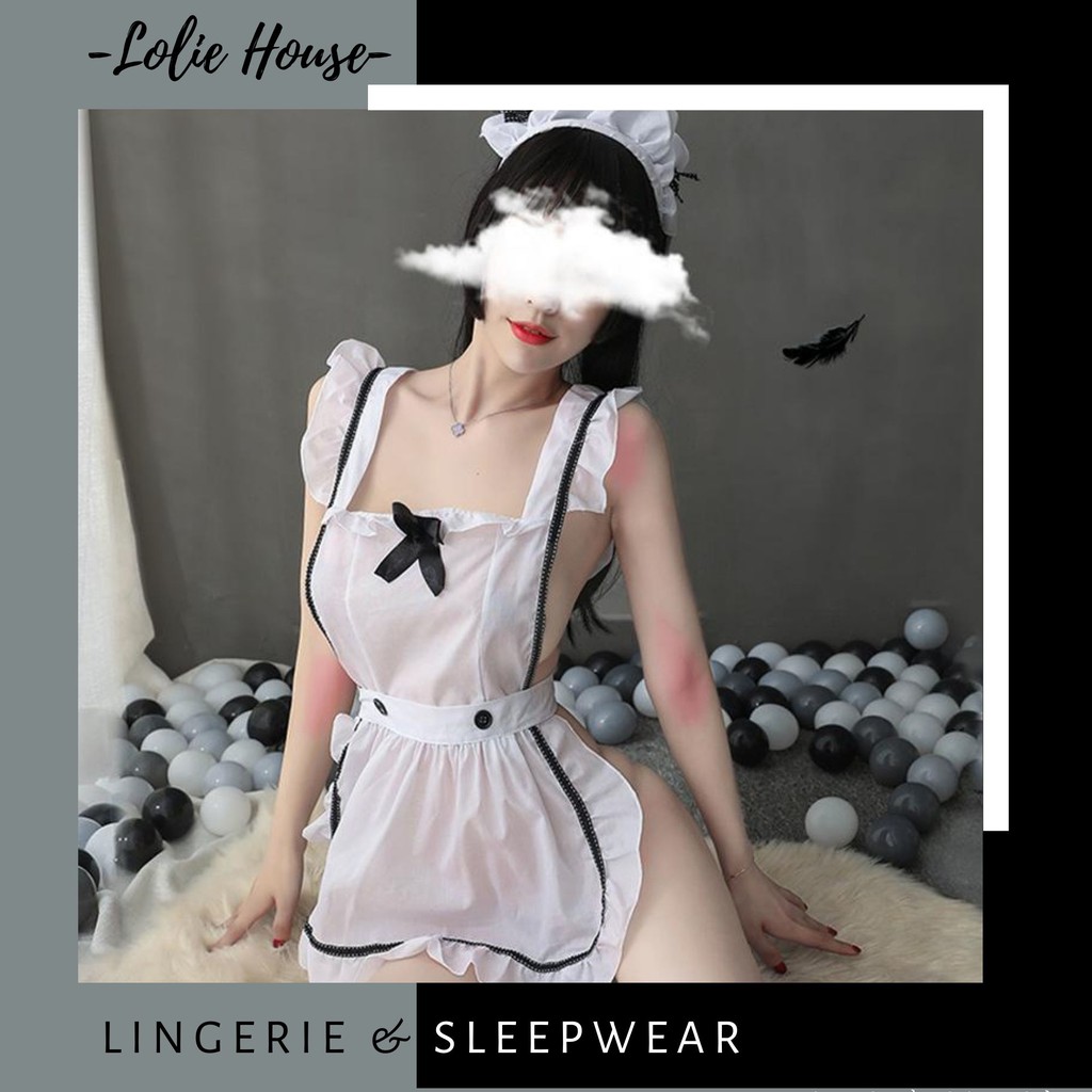 Cosplay Hầu gái đầu bếp - Set váy ngủ sexy cosplay hầu gái màu trắng LOLIE HOUSE - CP4 | BigBuy360 - bigbuy360.vn