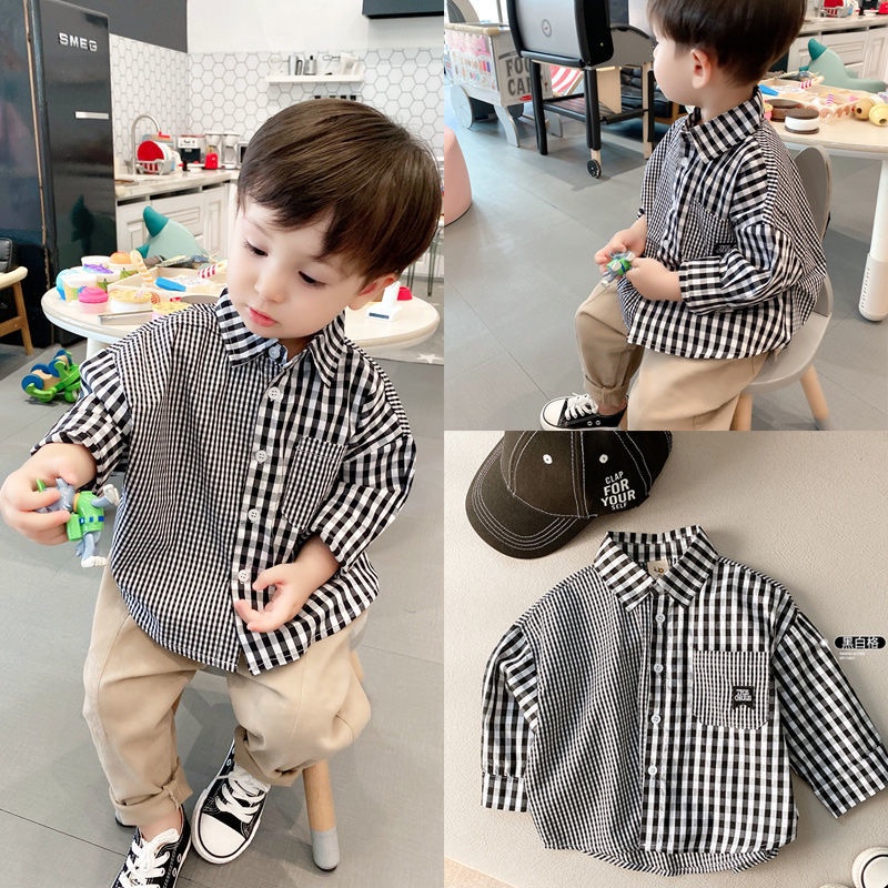 Áo Sơ Mi Cotton Tay Dài Kẻ Sọc Caro Thời Trang Xuân Thu Cho Bé Trai