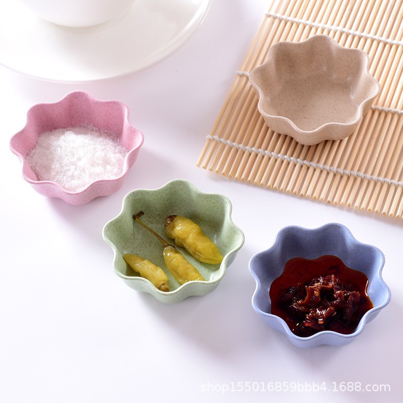 Bát ăn dặm chất liệu lúa mạch, bát gia vị, bát nước chấm hình hoa lá tim (shop giao màu ngẫu nhiên)