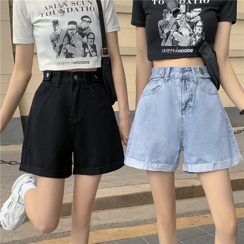Quần short jean nữ lưng cao, đai chỉnh eo gấu gập phong cách Ullzang có Bigsize