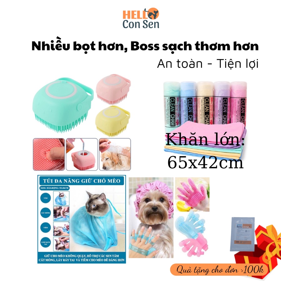 Khăn tắm cho chó và Găng tay tắm cho chó mèo tạo bọt nhanh tiện tợi giúp lông sạch sâu tắm nhanh hơn xài bền