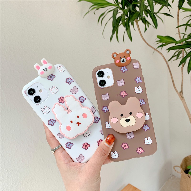 Cartoon Bear Rabbit Case Samsung Galaxy S21 S20 FE Note 20 Ultra S8 S9 S10 Note 10 Plus Papa Stand Soft TPU Phone Case