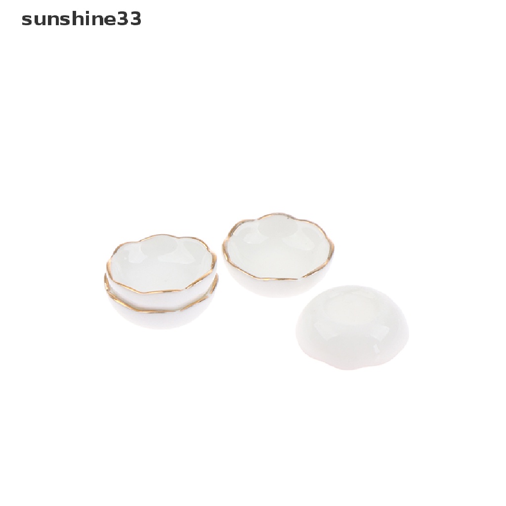 Bộ 4 Chén Dĩa Sứ Màu Trắng Trang Trí Nhà Búp Bê 1: 12