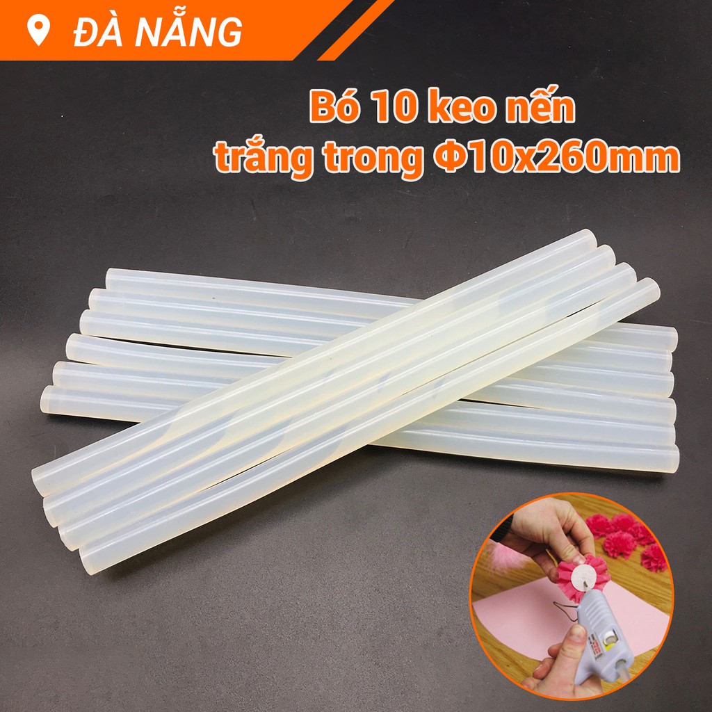 Bó 10 keo nến trắng trong loại to Φ10x240mm