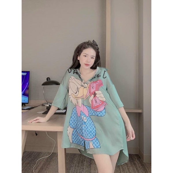 Đầm Váy Ngủ Sơmi Satin Lụa Hình Xinh