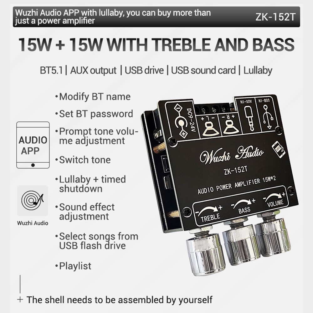 ZIQQUCU Bộ khuếch đại âm thanh ZK-152/ ZK-152T Bluetooth 2.0 5.1 15W+15W