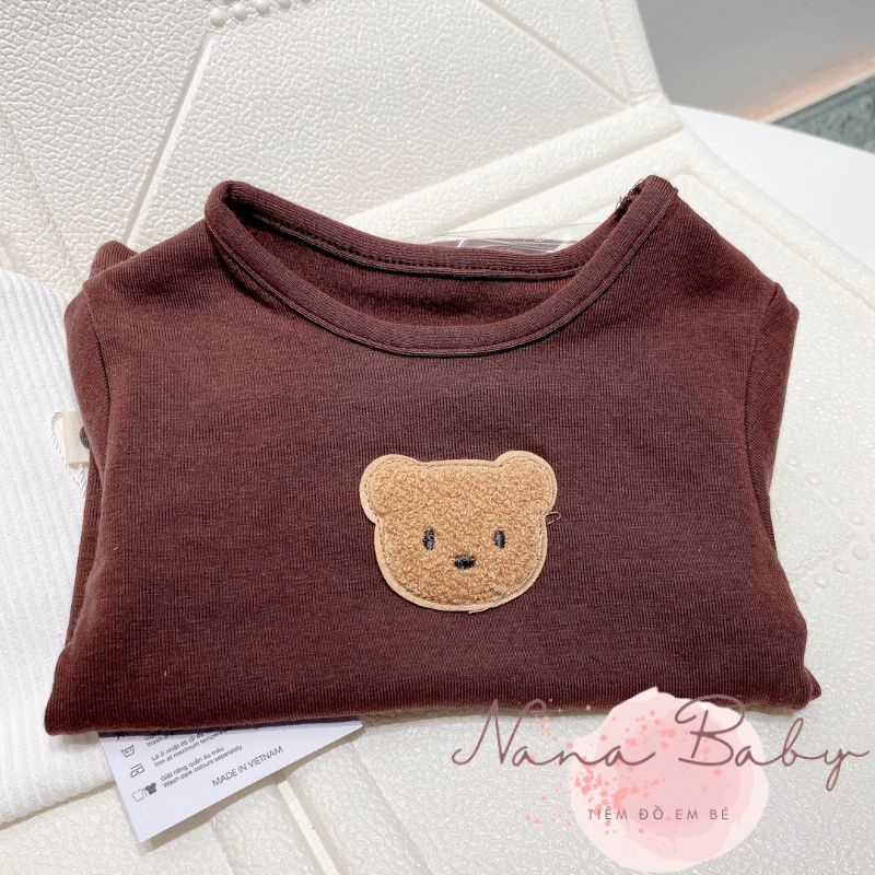 Áo thun dài tay cho bé trai và bé gái từ 4kg đến 12kg đính hình gấu đáng yêu QA32 Nanababy98