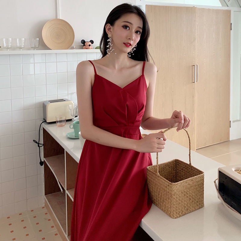 Đầm Hai Dây Dáng Chữ A Màu Đen Thời Trang Mùa Hè Phong Cách Hàn Quốc Cho Nữ