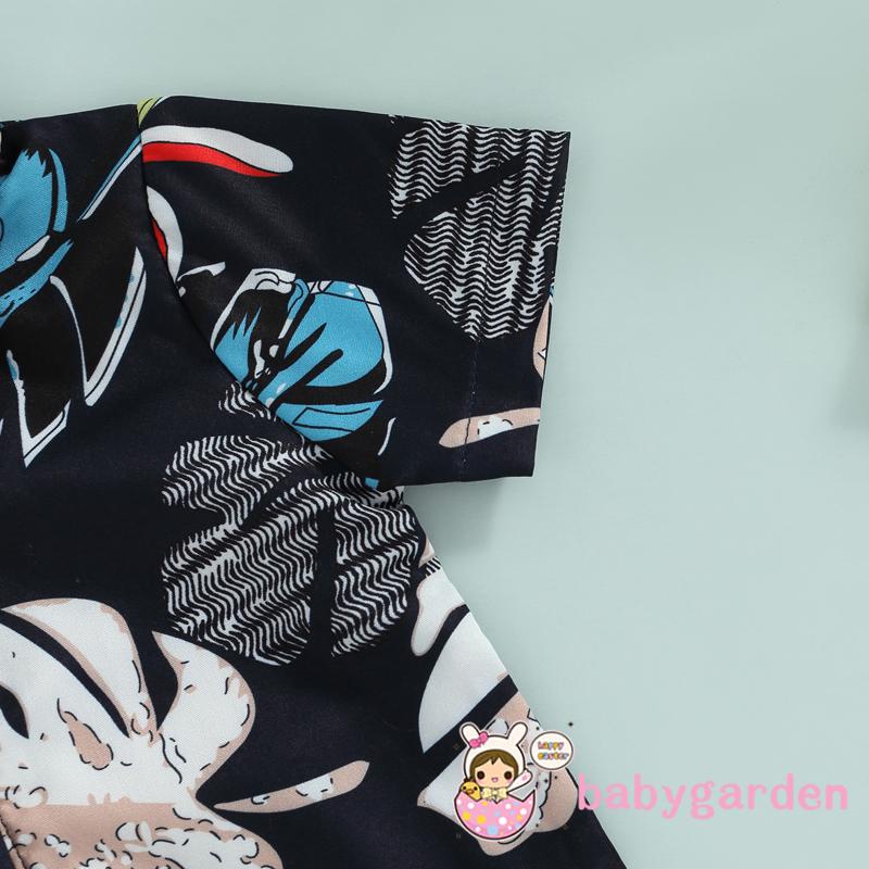Bộ Áo Liền Quần Tay Ngắn Cổ Bẻ In Họa Tiết Lá Đính Nơ Thời Trang Mùa Hè Cho Bé Trai 0-18 Tháng Tuổi