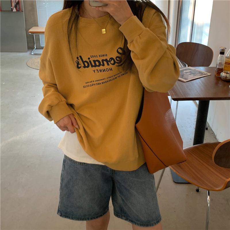 IELGY    Áo Sweater Mỏng Dáng Rộng In Chữ Kiểu retro Thời Trang Cho Bạn Gái