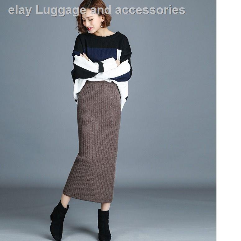 Chân váy len dày lưng cao xẻ tà phối lông thỏ thời trang thu đông