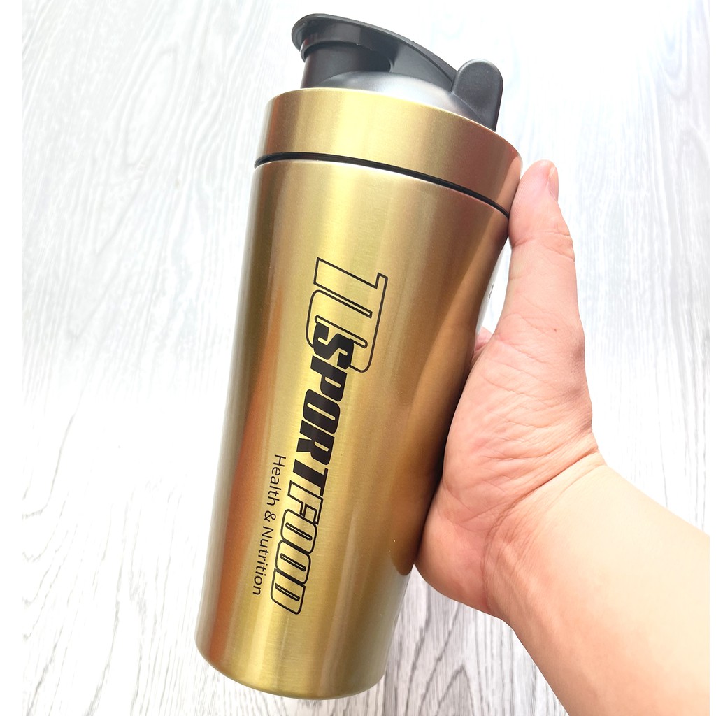 Bình lắc Shaker bằng INOX pha sữa cho người tập GYM hiệu TCSPORTFOOD - Bình nước thể thao Shaker 739 ml