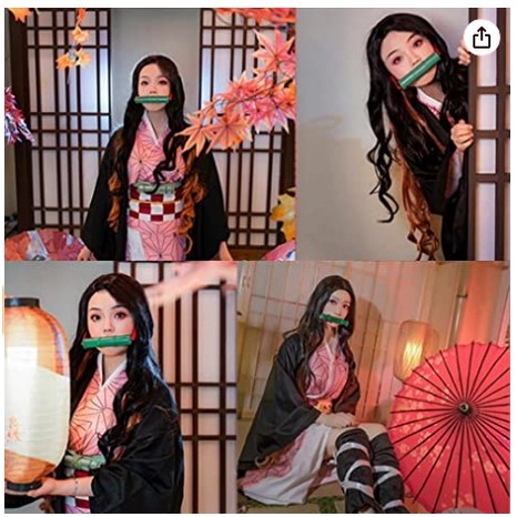 Tóc Giả Dài Xoăn Màu Vàng Đen Tự Nhiên Hóa Trang Nhân Vật Nezuko Trong Phim The Blade of Ghost Slayer