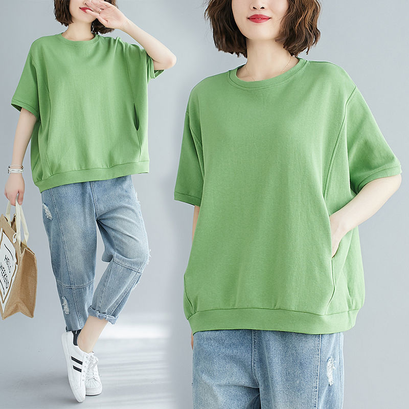 Áo Thun Tay Ngắn Cổ Tròn Màu Sắc Đơn Giản Có Size Lớn Dành Cho Nữ