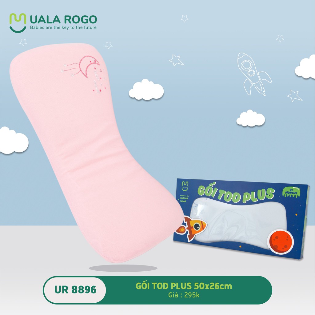 Gối Uala Rogo cao su non, Memory foam cao cấp mềm mịn dịu êm chống bẹp đầu cho bé trai bé gái tob teddy rico