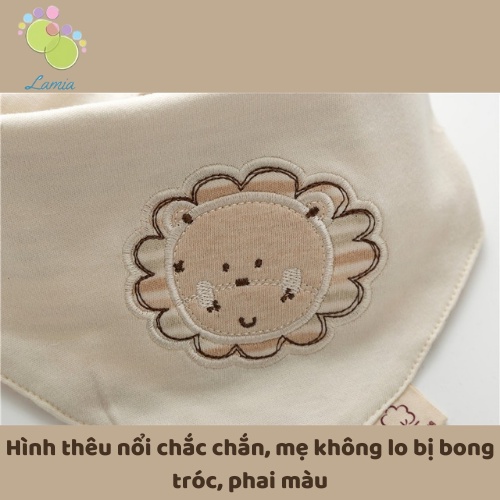 Khăn Yếm Tam Giác 2 Cúc Bấm Họa Tiết Đáng Yêu Chất Cotton Hữu Cơ Tự Nhiên An Toàn Cho Bé