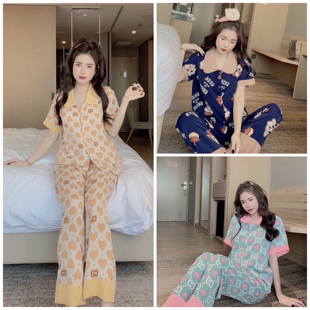 Đồ bộ Pijama nữ mặc nhà WAN tay ngắn quần dài chất liệu lụa Mango cao cấp WF02