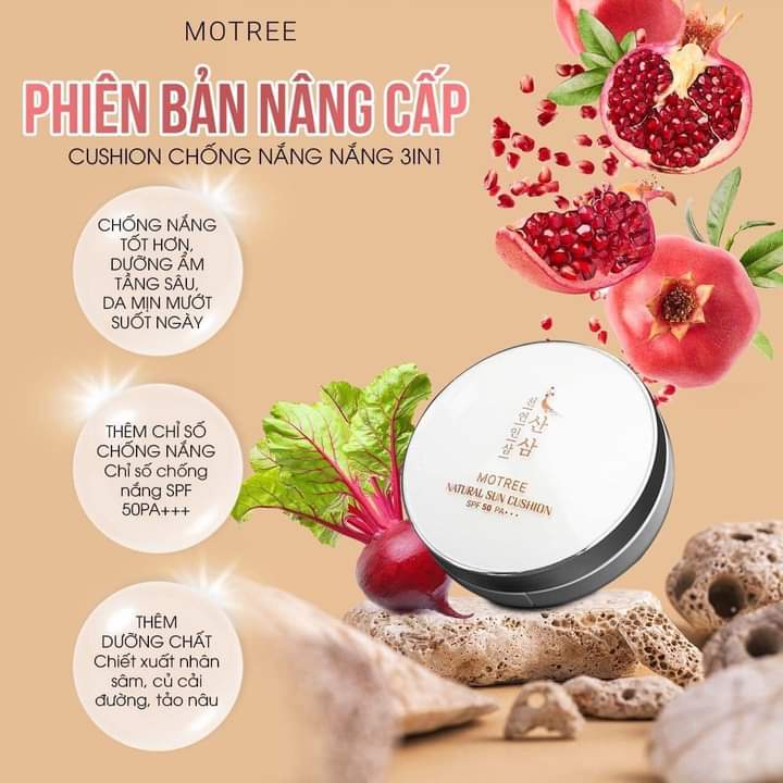 Cushion Chống Nắng Vật Lý Lựu Sâm Motree, Kem Dưỡng Dùng Cho Mọi Loại Da Natural Sun Cushion SPF50+ PA+++