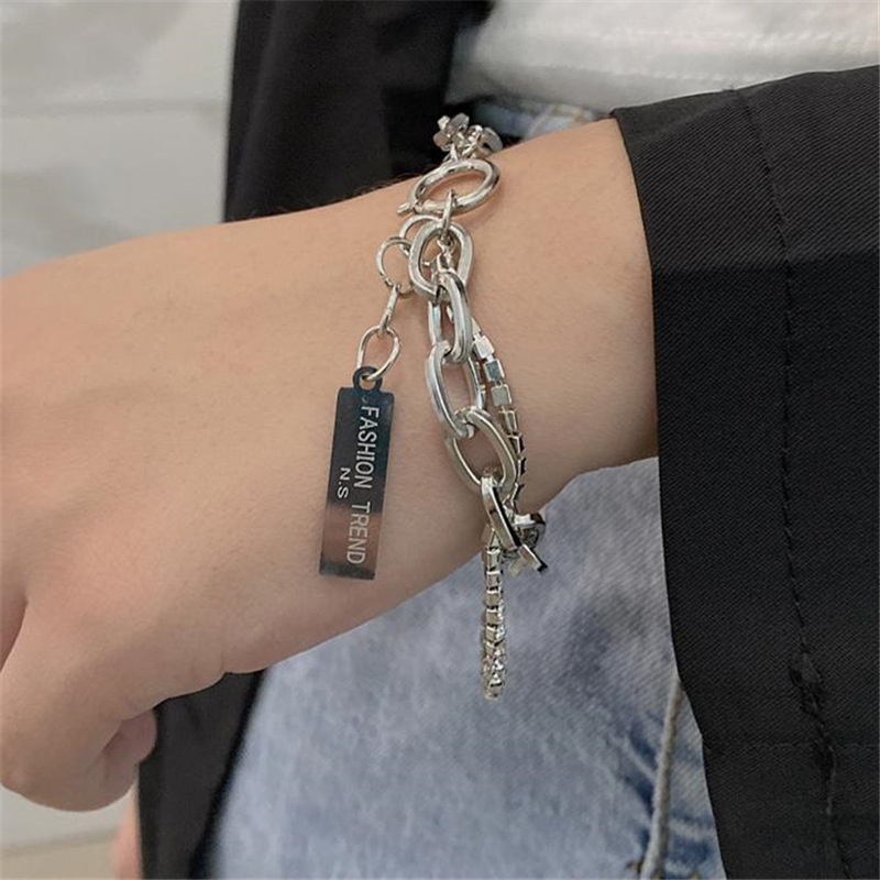 Vòng Đeo Tay Nam Nữ Hai Lớp Thép Titan Rhinestone