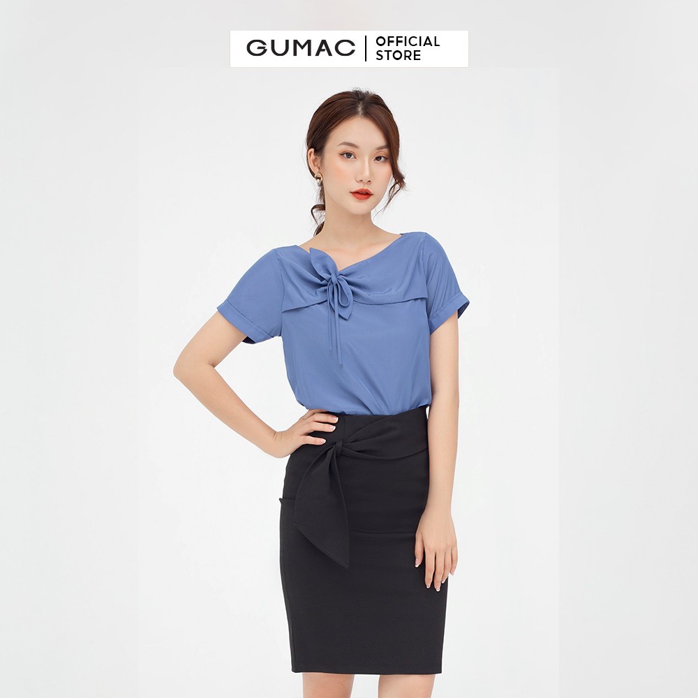 [Mã WABR2711 giảm 10% đơn 250K] Chân váy nữ phối nơ GUMAC dáng bút chì màu đen thanh lịch VB582 | BigBuy360 - bigbuy360.vn