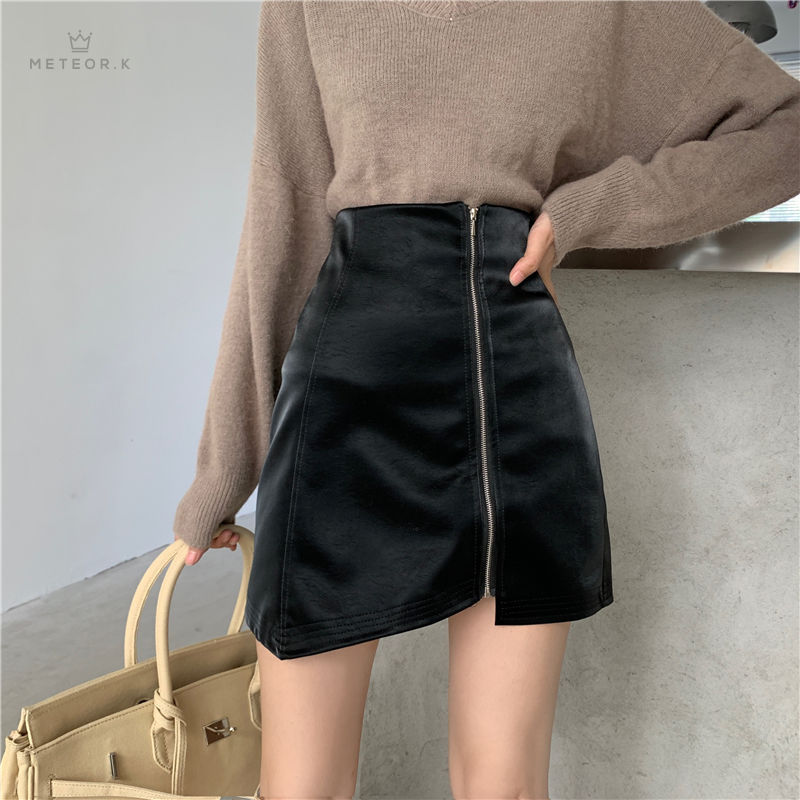 Chân váy chữ A ngắn bằng da PU hợp thời trang cho nữ