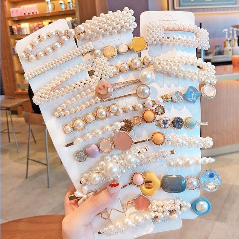 Kẹp Tóc Kim Loại Đính Ngọc Trai Nhân Tạo Phong Cách Hàn Quốc