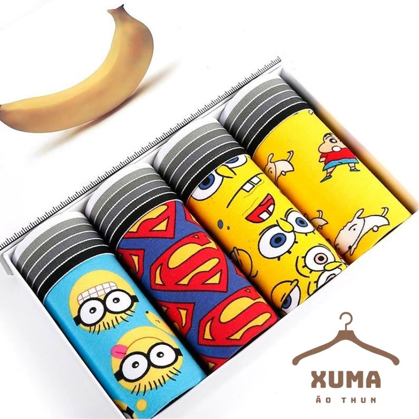 [ Free Ship ] combo 4 quần xì sịp quần lót nam hoạt hình nhiều màu cotton co giãn 4 chiều xuma