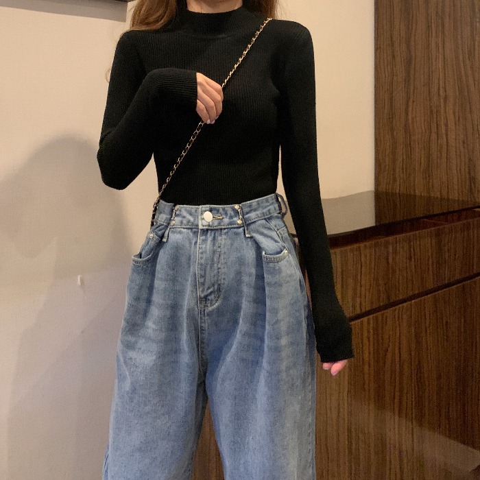 Áo Sweater Dệt Kim Mỏng Tay Dài Cổ Cao Vừa Vặn 28604 Cho Nữ | BigBuy360 - bigbuy360.vn