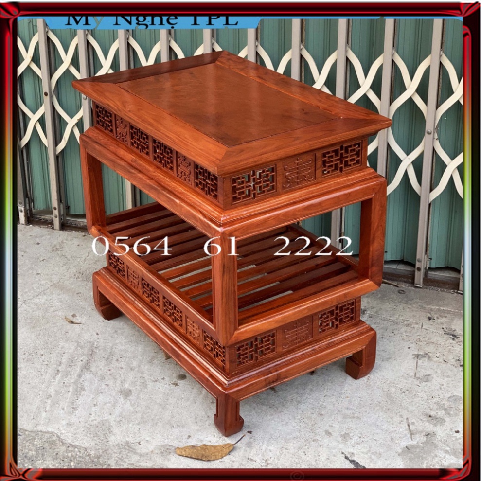 Đôn 2 Tầng Chữ Nhật Lồng Đèn Mặt Lan Gỗ Hương Cao 60,70,80cm