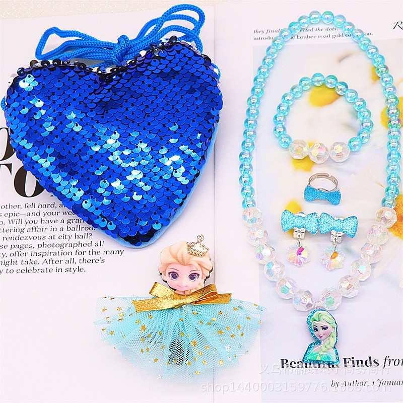 Set 6 món ví và đồ trang sức công chúa lấp lánh cho bé gái có hộp làm quà tặng cho bé 1-6 tuổi