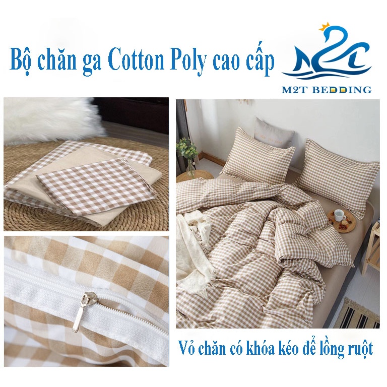 Bộ chăn ga gối Cotton poly M2T bedding kẻ caro, vỏ chăn mền, drap ga giường và 2 vỏ gối | WebRaoVat - webraovat.net.vn