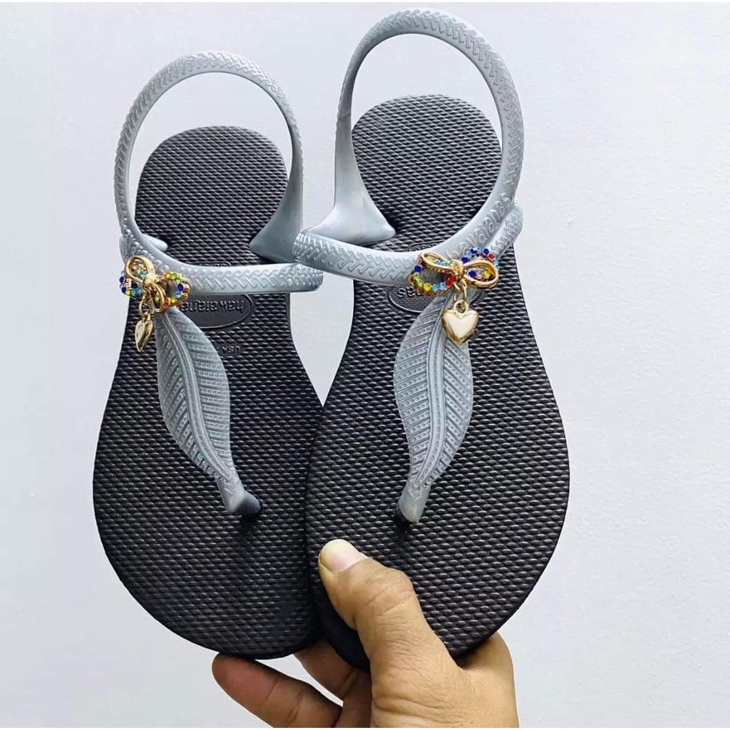 Dép kẹp xốp cao su ép xỏ ngón, tông Thái Havaianas mẫu lá cây d123 - Lululola