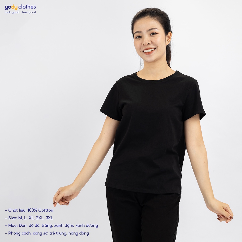 Áo thun trơn nữ YODY nhiều màu vải cotton USA mát mẻ TSN5346 mẫu mới